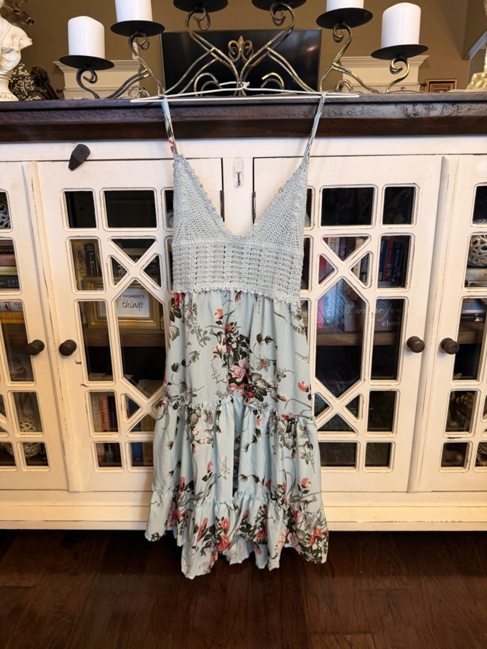 Light Blue Floral Crochet-Bodice Sundress